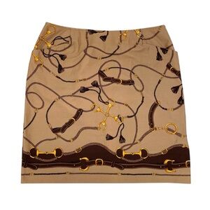 Vintage 90s Talbots Tan Equestrian Print Pencil Skirt Size 16 Preppy 100% Cotton